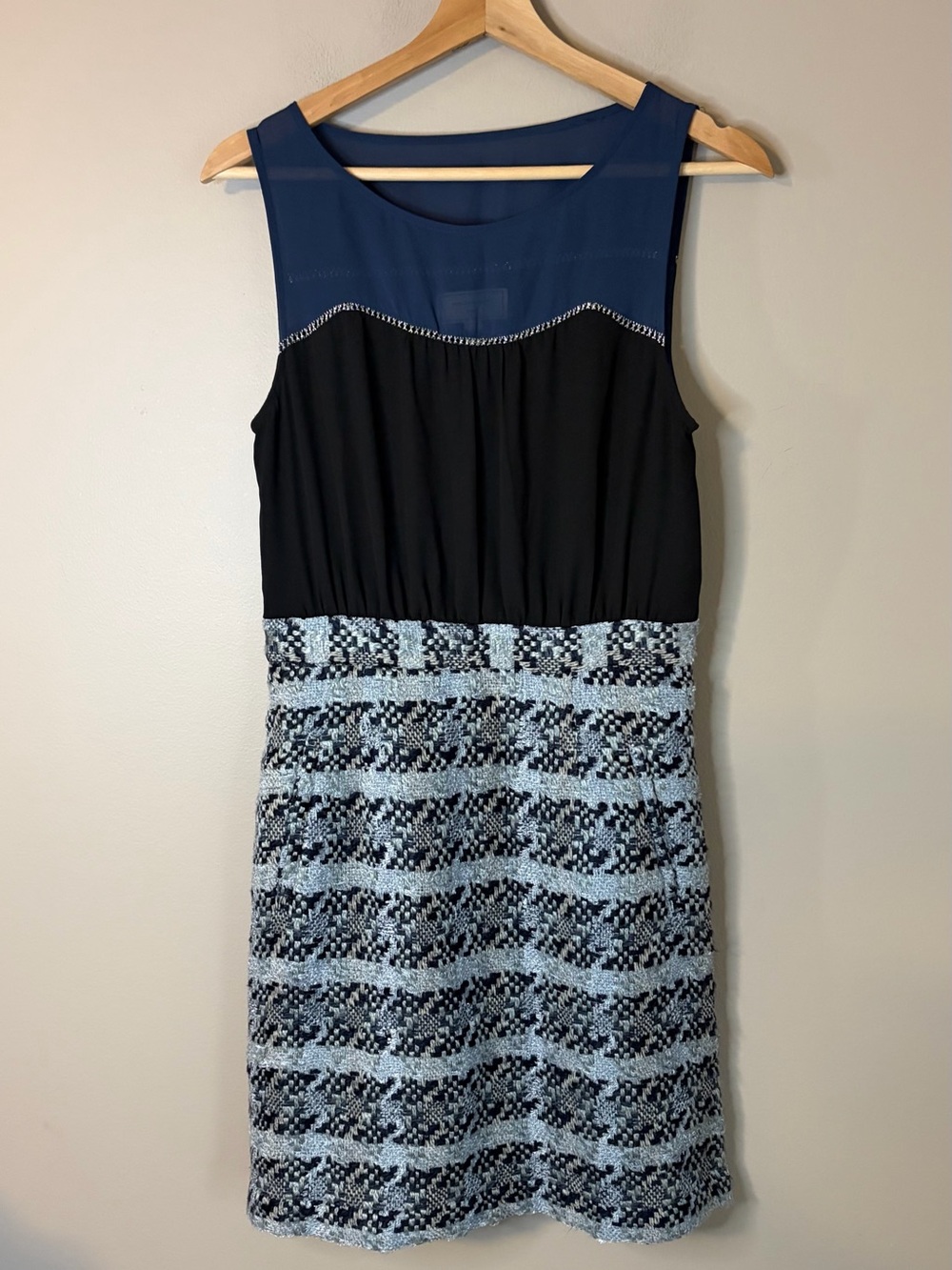 Anthropologie 4 Sleeveless Blue and Black Mixed-Texture Sheath Dress